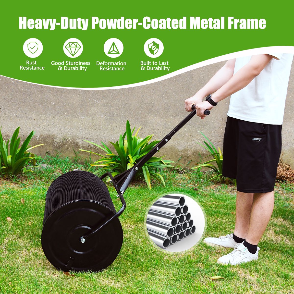 24" Steel Compost Spreader Roller – Effortless Lawn Top Dressing & Overseeding