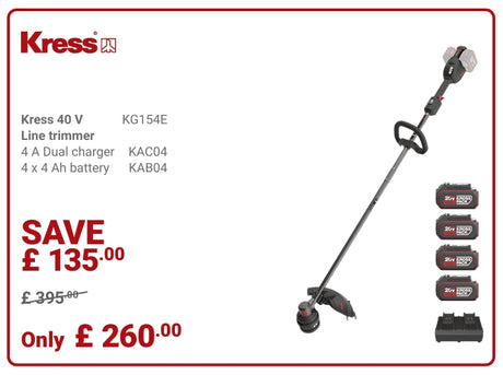Kress Special Bundle! KG154E Kress 40 V 38 cm brushless grass trimmer - with 4 x 4.Ah Batteries and 1 x 4 A Dual Port