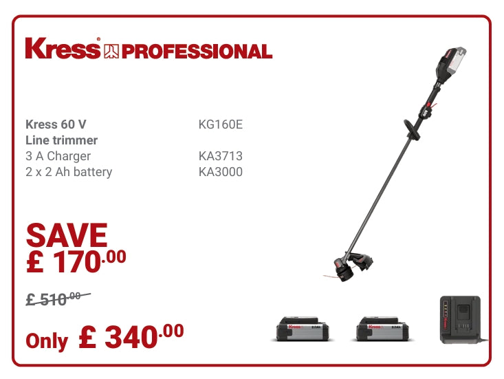 Kress Special Bundle! KG160E Kress 60V 38 cm Grass Trimmer - with 2 x 2.Ah Batteries and 1x 3A Charger