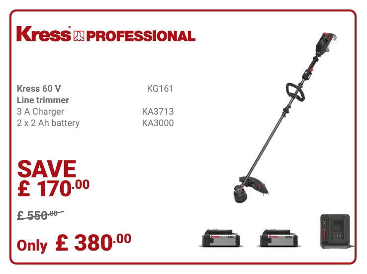 Kress Special Bundle! KG161 Kress 60V 41cm Brushless Grass Trimmer - with 2x 2.Ah Batteries and 1x 3A Charger
