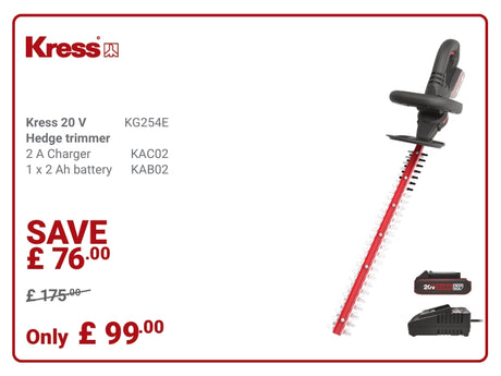 Kress Special Bundle! KG254E.9 Kress 20V KrossPack 57cm Cordless Hedge Trimmer - with 1x2.Ah Batteries and 1x2A Charger