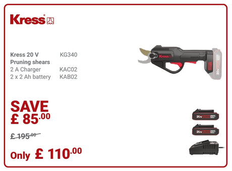 Kress Special Bundle! KG340 Kress 20V 25 mm Cordless Pruning Shears - with 2 x 2Ah Battery and 1 x 2A Charger