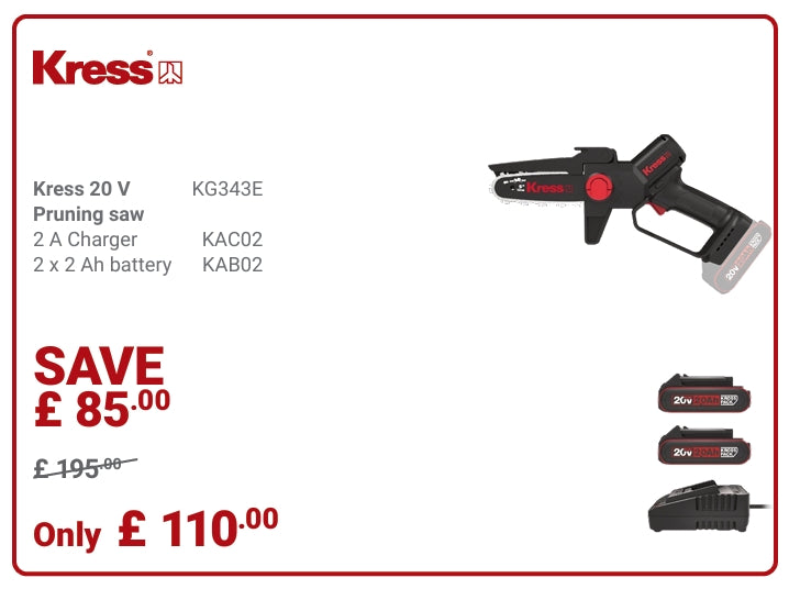 Kress Special Bundle! KG343E Kress 20 V 12 cm brushless Pruning Saw - with 2 x 2Ah Battery and 1 x 2A Charger