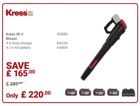 Kress Special Bundle! KG584 Kress 40V brushless silent tech blower - with 4x 4.Ah Batteries and 1x 4 A Dual Port Charger