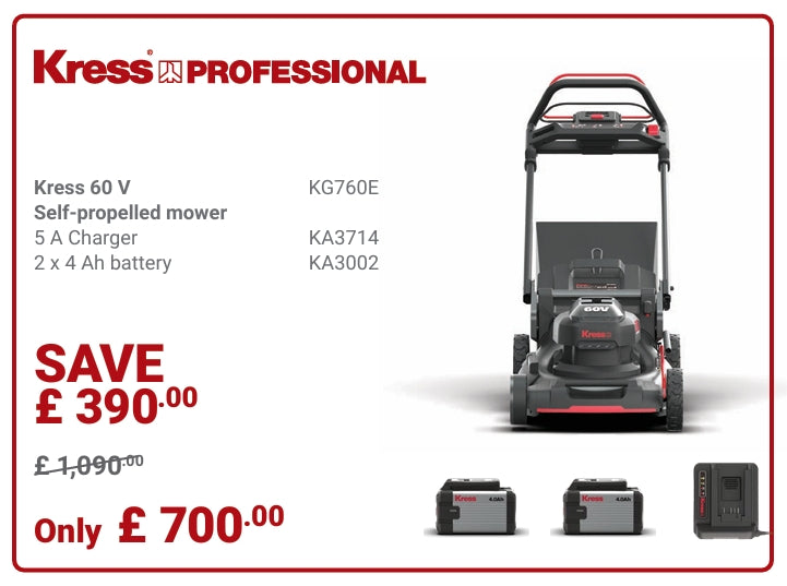 Kress Special Bundle! KG760E Kress 60V 51cm Brushless Self-Propelled Lawn Mower - with  2 x 4.0Ah Batteries & 1 x 5A Charger