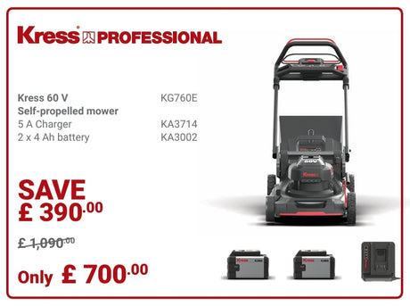 Kress Special Bundle! KG760E Kress 60V 51cm Brushless Self-Propelled Lawn Mower - with  2 x 4.0Ah Batteries & 1 x 5A Charger