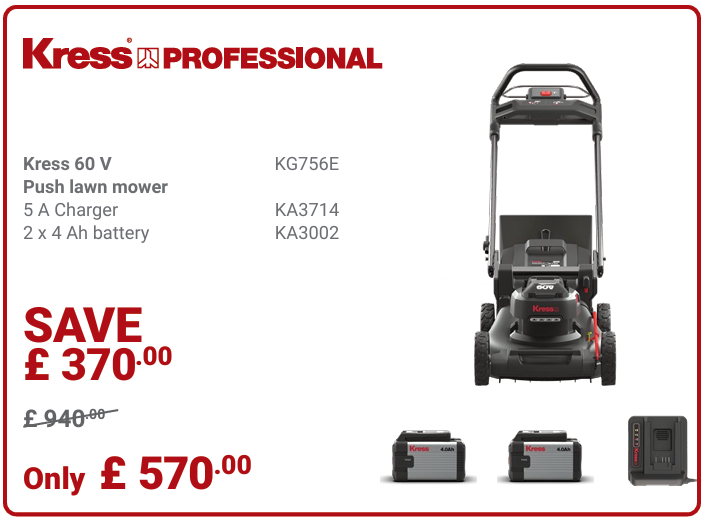 Kress Special Bundle! KG756E Kress 60V 46cm Brushless Push Lawn Mower - with 2 x 4.0Ah Batteries & 1 x 5A Charger