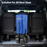 100KG Folding Wagon In Blue Heavy Duty Folding Black Trolley Cart for Beach Market Festival Car Boot Outdoor Garden Picnic *Wide Wheels* Adjustable Handle