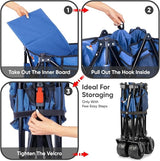 100KG Folding Wagon In Blue Heavy Duty Folding Black Trolley Cart for Beach Market Festival Car Boot Outdoor Garden Picnic *Wide Wheels* Adjustable Handle
