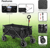 100KG Folding Wagon In Black Heavy Duty Folding Black Trolley Cart for Beach Market Festival Car Boot Outdoor Garden Picnic *Wide Wheels* Adjustable Handle