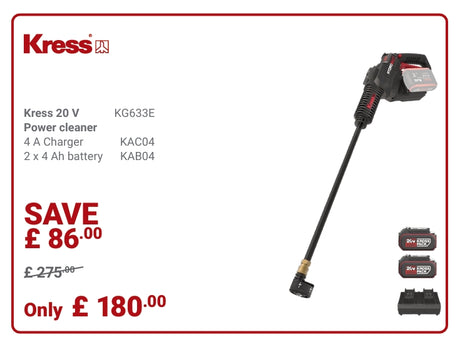Kress Special Bundle! KG633E.9 Kress 20V KrossPack Brushless Portable Power Cleaner - with 2x 4.Ah Batteries and 1x 2A Charger