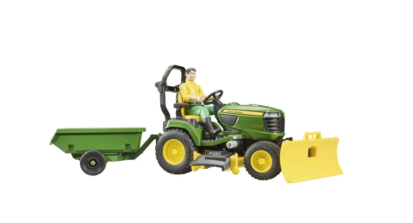 John Deere Lawn Tractor with Trailer and Gardener