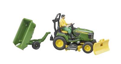 John Deere Lawn Tractor with Trailer and Gardener