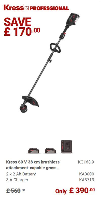 Kress Special Bundle! KG161 Kress 60 V 41cm Brushless Grass Trimmer - with 2x 2.Ah Batteries and 1x 3 A Dual Port