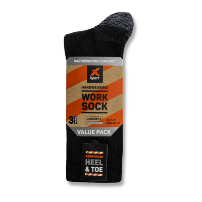 Xpert Core Comfort Work Socks 3 Pack - Black/Grey