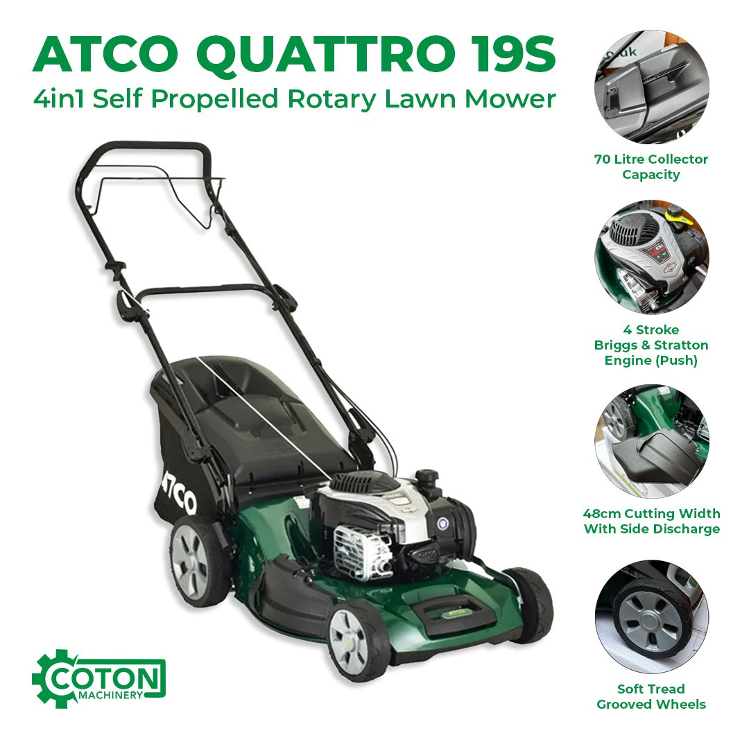 Atco Quattro 19S 4in1 Self Propelled Rotary Lawn Mower Briggs & Stratton