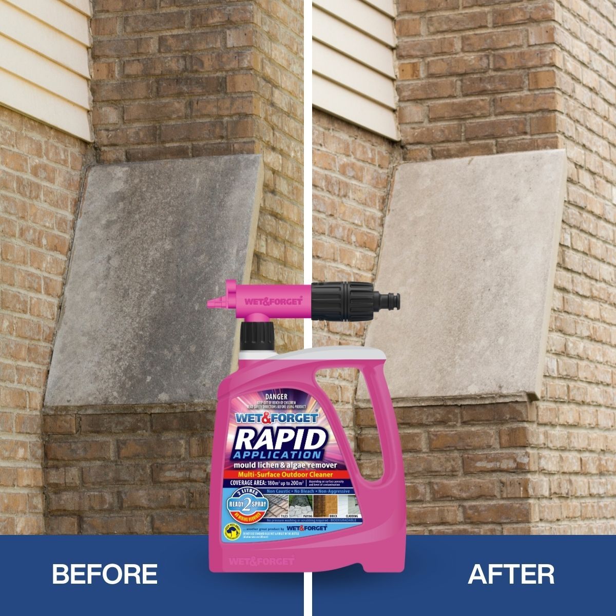 Wet & Forget Rapid Outdoor Mould, Lichen & Algae Remover 2L Concentrate